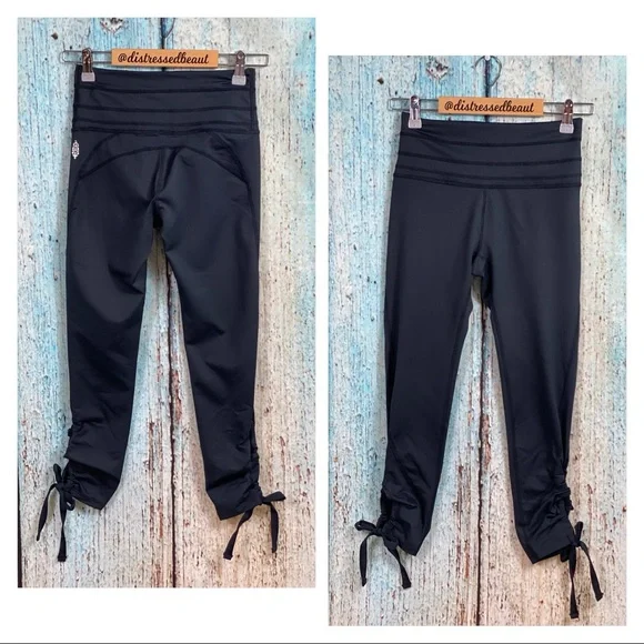 FREE PEOPLE NWOT Black Swerve Tie Ankle Leggings - Picture 4 of 16